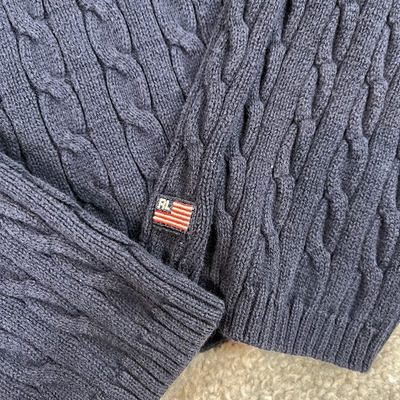 Polo Jeans Co Ralph Lauren Sweater Womens L Navy Blue Cable Knit Cotton Classic - Picture 2 of 9